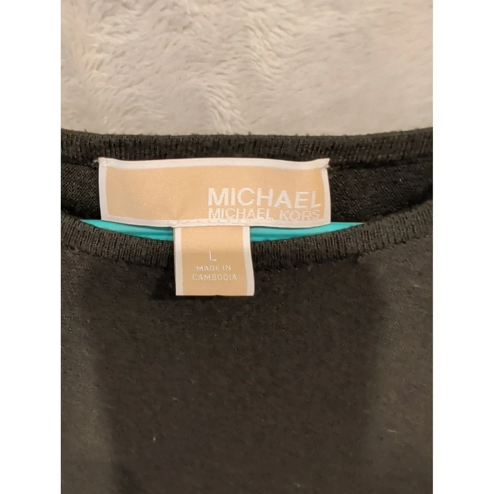 Michael Kors Black Knit Sweater Womens L 3/4 Sleeve Lightweight Top‎